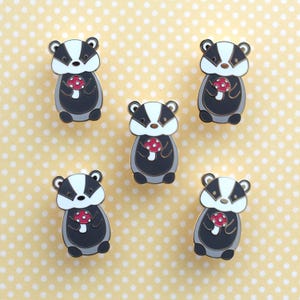 Badger holding Red Mushroom Enamel Pin. Badger Gift. Cute Woodland Animal Pin. Jacket and Backpack Pin for Animal Lovers. Mushroom Accessory image 2