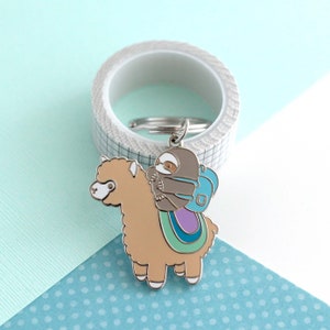 Sloth and Alpaca Adventurer Enamel Keychain. Llama and Sloth Friends Keychain Charm. Friendship Keychain. Alpaca Charm. Llama Keyring image 4