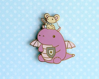 Mouse and Dragon Hard Enamel Pin. Cute Lapel Pin. Backpack Pin. Dragon Gift. Pin For Jean Jacket. Mouse Pin. Geeky Gift. Cute Dinosaur Pin