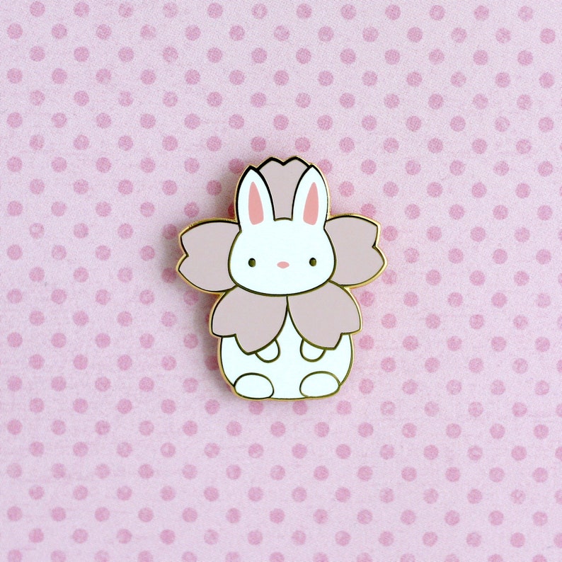 Sakura Bunny Pin. Kawaii Bunny Pin. Rabbit Jewelry. Cute Bunny Badge. Flower Lapel Pin. Bunny Enamel Pin. Cute Rabbit Gift. Japanese Fashion image 4