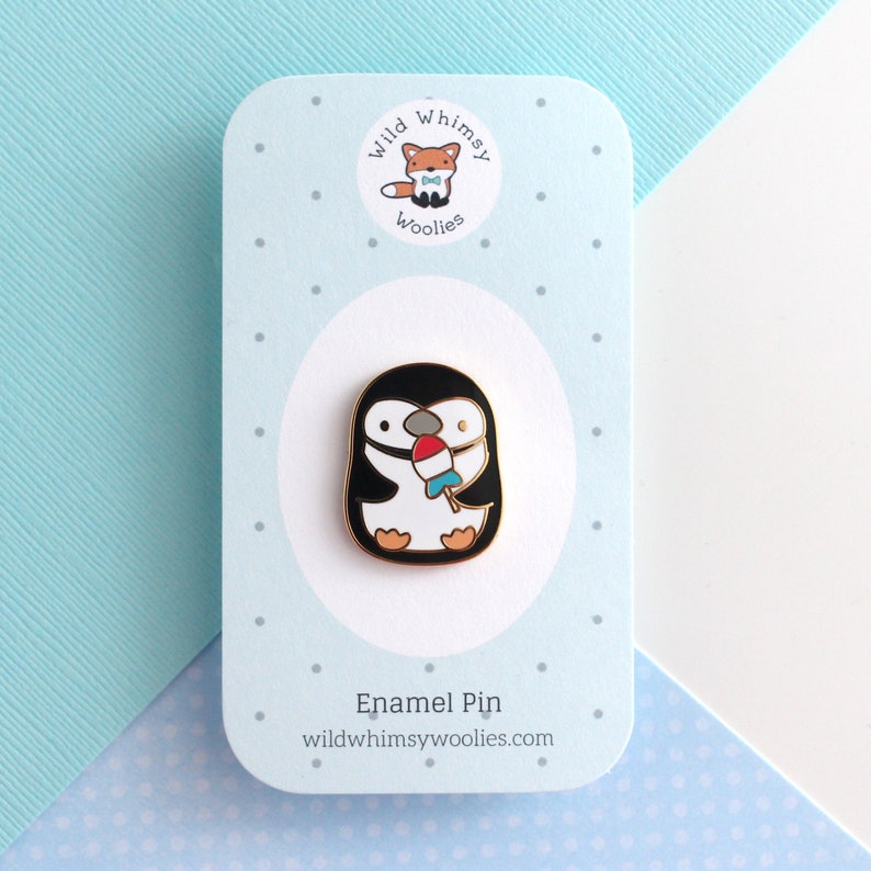 Cute Penguin Enamel Pin. Penguin Holding Rocket Fish Ice Pop Hard Enamel Pin. Kawaii Bird Jacket Pin image 3