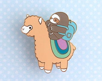 Sloth and Alpaca Enamel Pin (Gold). Hard Enamel Pin. Cute Sloth Pin. Llama Gift. Travel Pin. For Backpack. Pin for Jacket. Cute Alpaca Pin