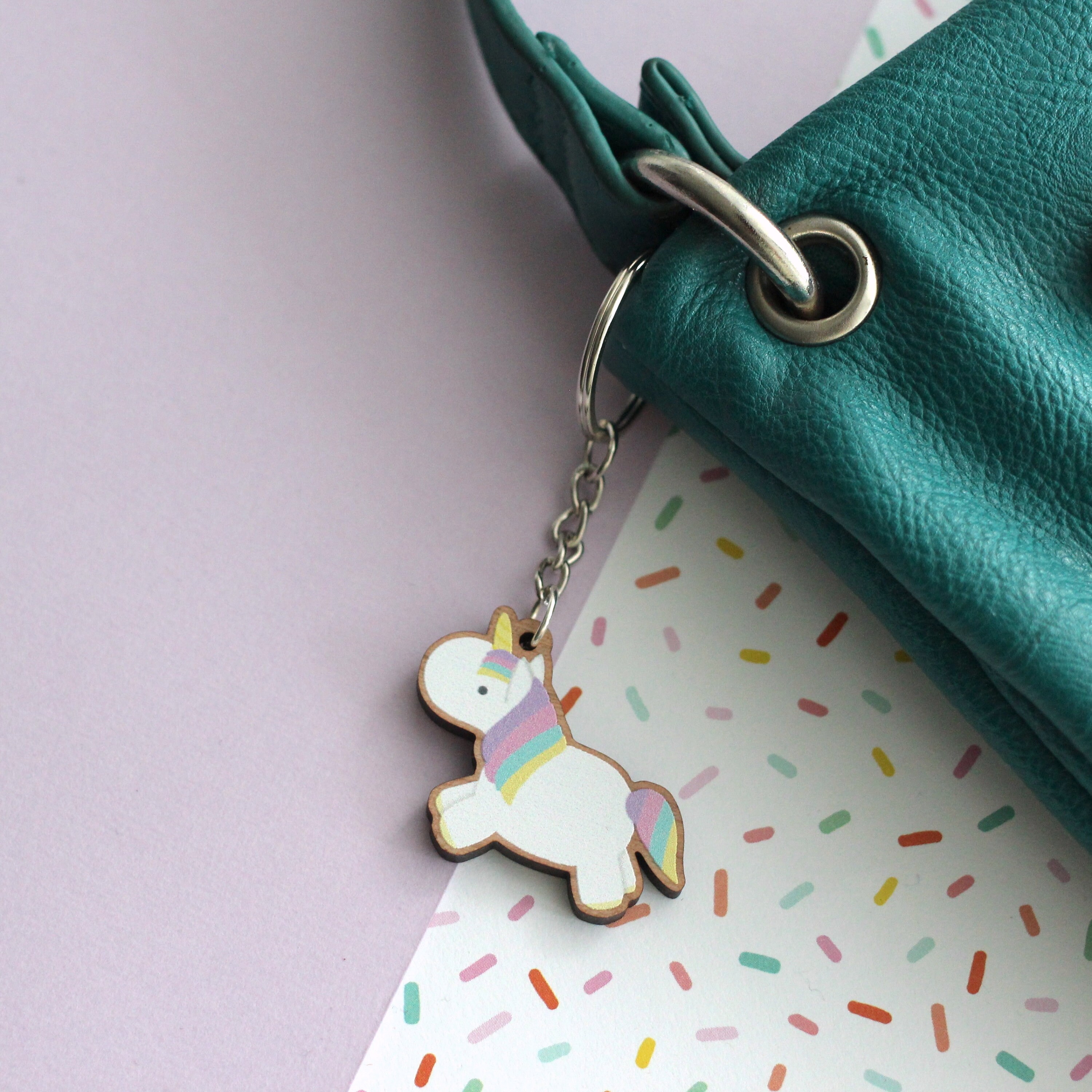 Rainbow Unicorn Keychain. Cute Wooden Keychain. Backpack Etsy