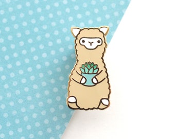 Succulent Alpaca Enamel Pin. Llama Gift. Alpaca Pin. Plant Fashion Accessory. Backpack Pin. Animal Collar or Jacket Pin. Succulent Badge