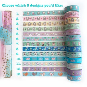 Set di washi tape: scegli 5 washi tape colorati a tema animali. Grazioso set di cancelleria. Articoli per journaling e scrapbooking.