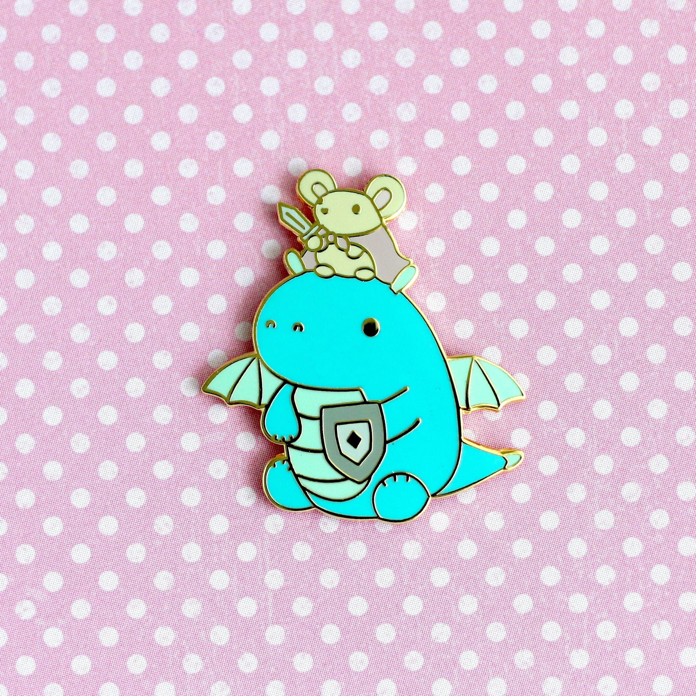 Mouse and Teal Dragon Enamel Pin. Hard Enamel Pin. Funny Lapel Etsy