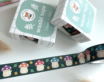 Mushroom Motif  Washi Tape. Fall Decorative Tape. Forest Planner Supply. Scrapbook Idea. Autumn Gift Wrap Washi Tape. Mushroom Stationery