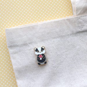Badger holding Red Mushroom Enamel Pin. Badger Gift. Cute Woodland Animal Pin. Jacket and Backpack Pin for Animal Lovers. Mushroom Accessory image 5