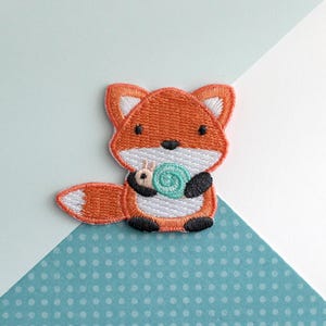 Fox Patch Iron On. Embroidered Fox and Snail Patch for Jackets. Woodland Fox Applique Patch For Jeans. Fox Embroidery. Fox Gifts for Women