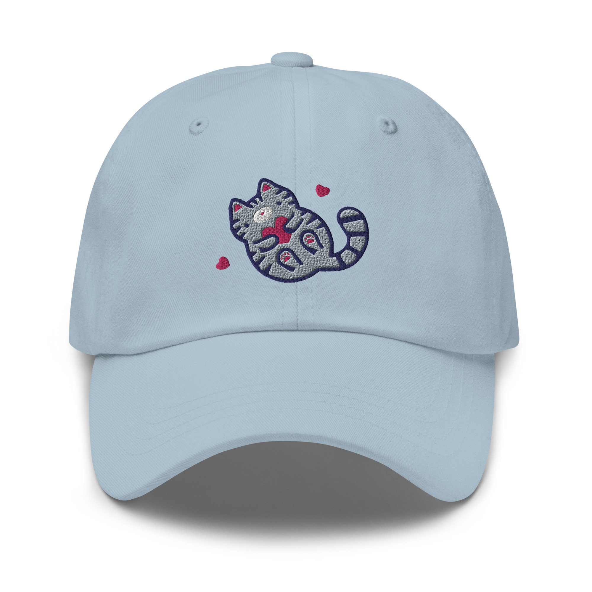 Gray Embellished Cat Cap Embroidered Grey Cat Cotton Cap: Adorable Whimsical Design  main image 2