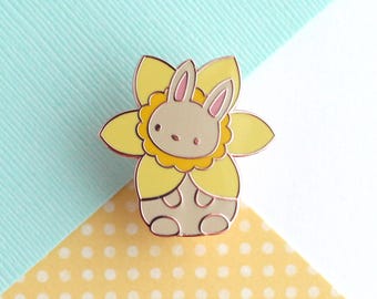 Daffodil Bunny Pin. Flower Pin. Cute Rabbit Pin. Hard Enamel Pin. Pin For Jean Jackets. Bunny Lover Gift. Collectable Pin. Animal Accessory