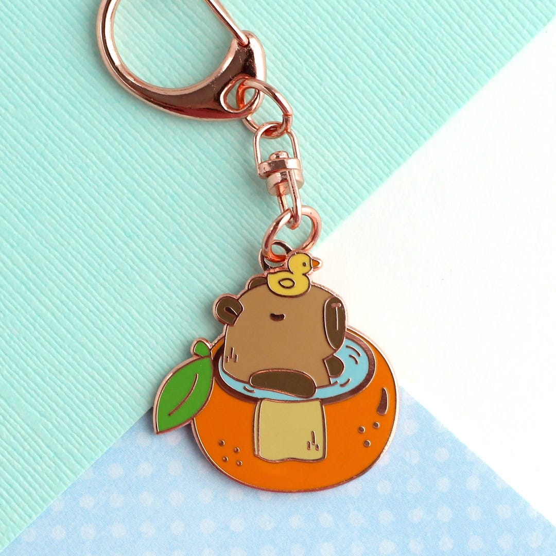 Capybara in Orange Bathtub Enamel Keychain. Capybara Charm. Japanese ...