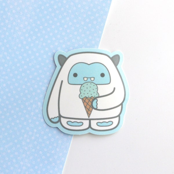 Yeti Vinyl Sticker. Abominable Snowman Decal. Yeti w Mint Ice Cream. Christmas Yeti Sticker for Laptop, Phone, Water Bottle, Window, Tumbler