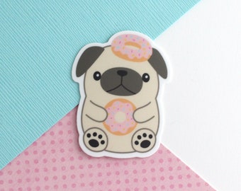 Donut Loving Pug Vinyl Cute Dog Eating Donuts Phone Decal