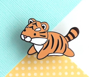 Tiger Enamel Pin. Jumping Wild Cat Pin. Big Cat Lover Gift. Adorable Animal Brooch. Tiger Lapel Pin. Cute Tiger Gift. Leaping Tiger Badge