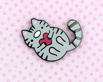 Grey Cat Enamel Pin. Hard Enamel Pin. Cute Cat Gift. Cute Enamel Pin. Cat Pin Badge. Cute Lapel Pin. Grey Tabby Cat Pin. Kitty Enamel Pin