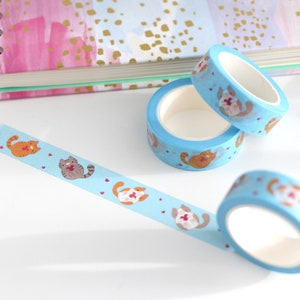 Fita adesiva para gatos. Presente para amantes de gatos. Fita para embrulho. Fita para gatos malhados. Diário. Fita ilustrada. Artesanato em papel. Suprimentos para agenda. Scrapbooking