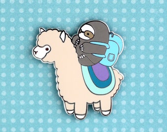 Sloth and Llama Enamel Pin (Silver). Cute Llama Gift. Alpaca Pin Badge. Alpaca Lapel Pin. Llama Jewelry. Sloth Brooch. Animal Knapsack Pin