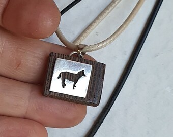 collier CHIEN, bois et argent, scié à la main ! création originale en argent massif