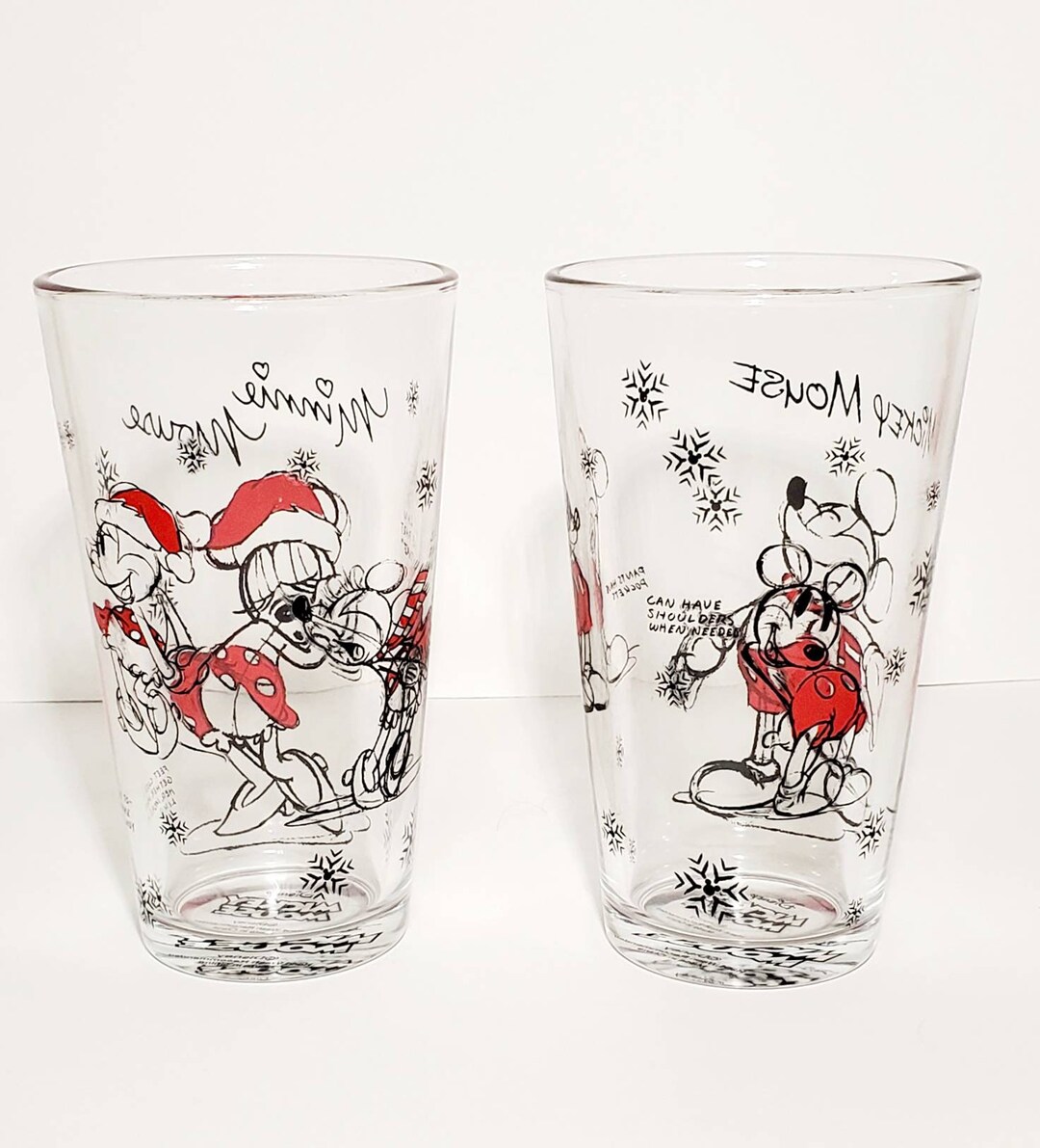 Disney Drinking Glasses Mickey Mouse and Minnie Mouse Glasses Set of