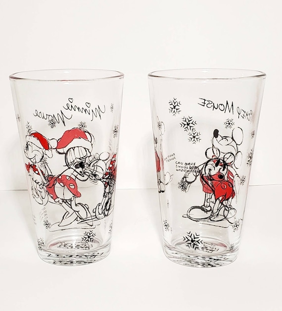 Disney Drinking Glasses Mickey Mouse and Minnie Mouse Glasses Set of Two  16oz Cups Tumblers Brand New 