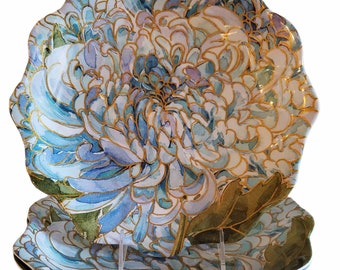 4pc Set Floral Dinner Plates Indoor Outdoor Kitchen