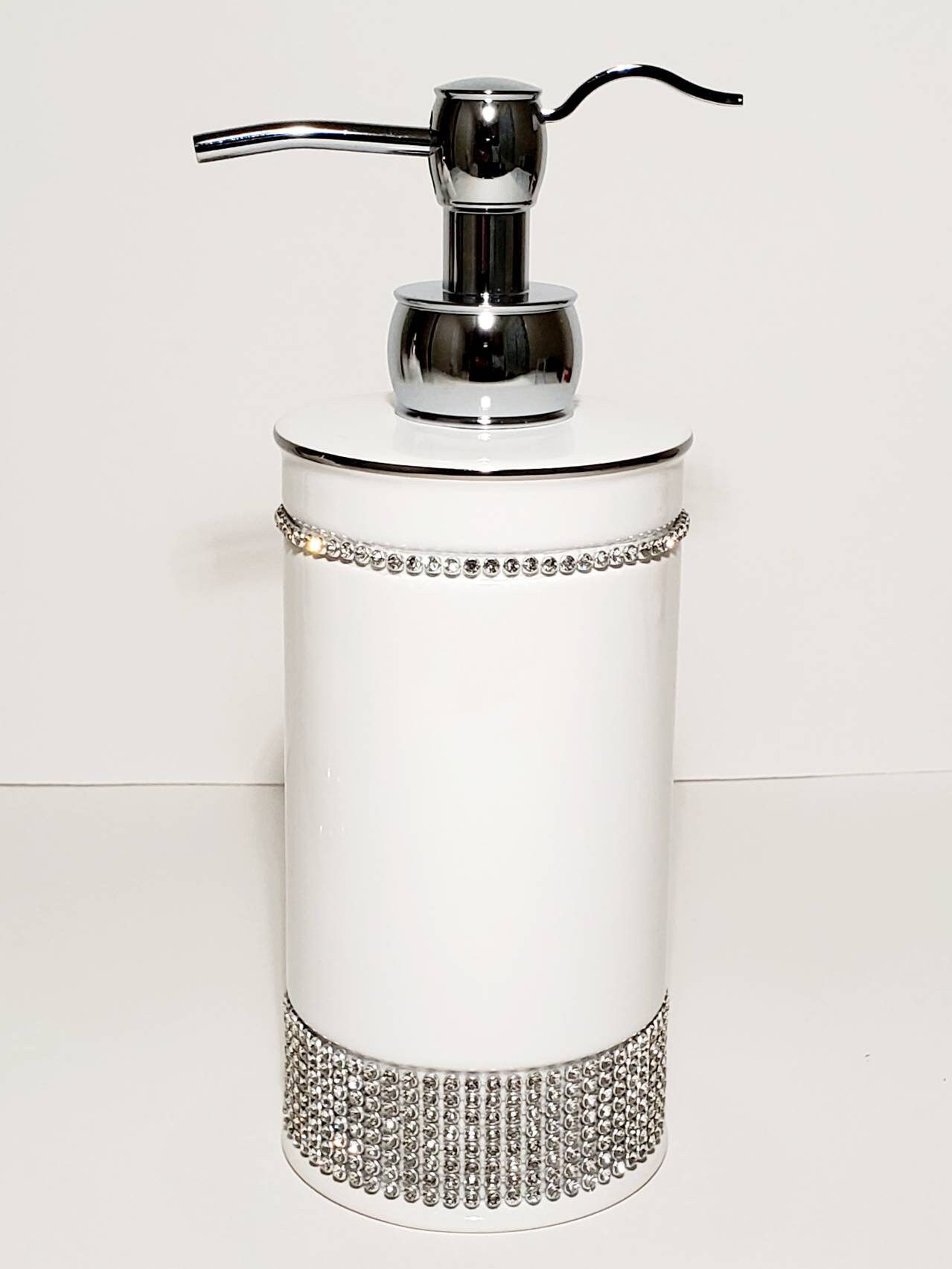 White Ceramic Bathroom Rhinestone Soap Dispenser Brand New Etsy