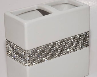 Soporte para cepillo de dientes de cerámica blanca con diamantes de imitación, nuevo