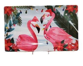 Christmas Flamingos Serving Tray Platter Plate Melamine Brand New