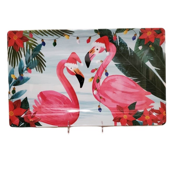 Christmas Flamingos Serving Tray Platter Plate Melamine Brand New