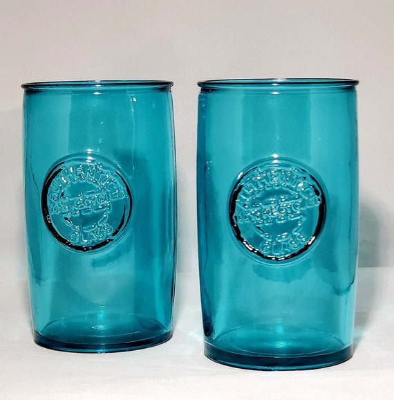 Set of Two Drinking Glasses Recycled Glass 14oz Cups Tumblers 