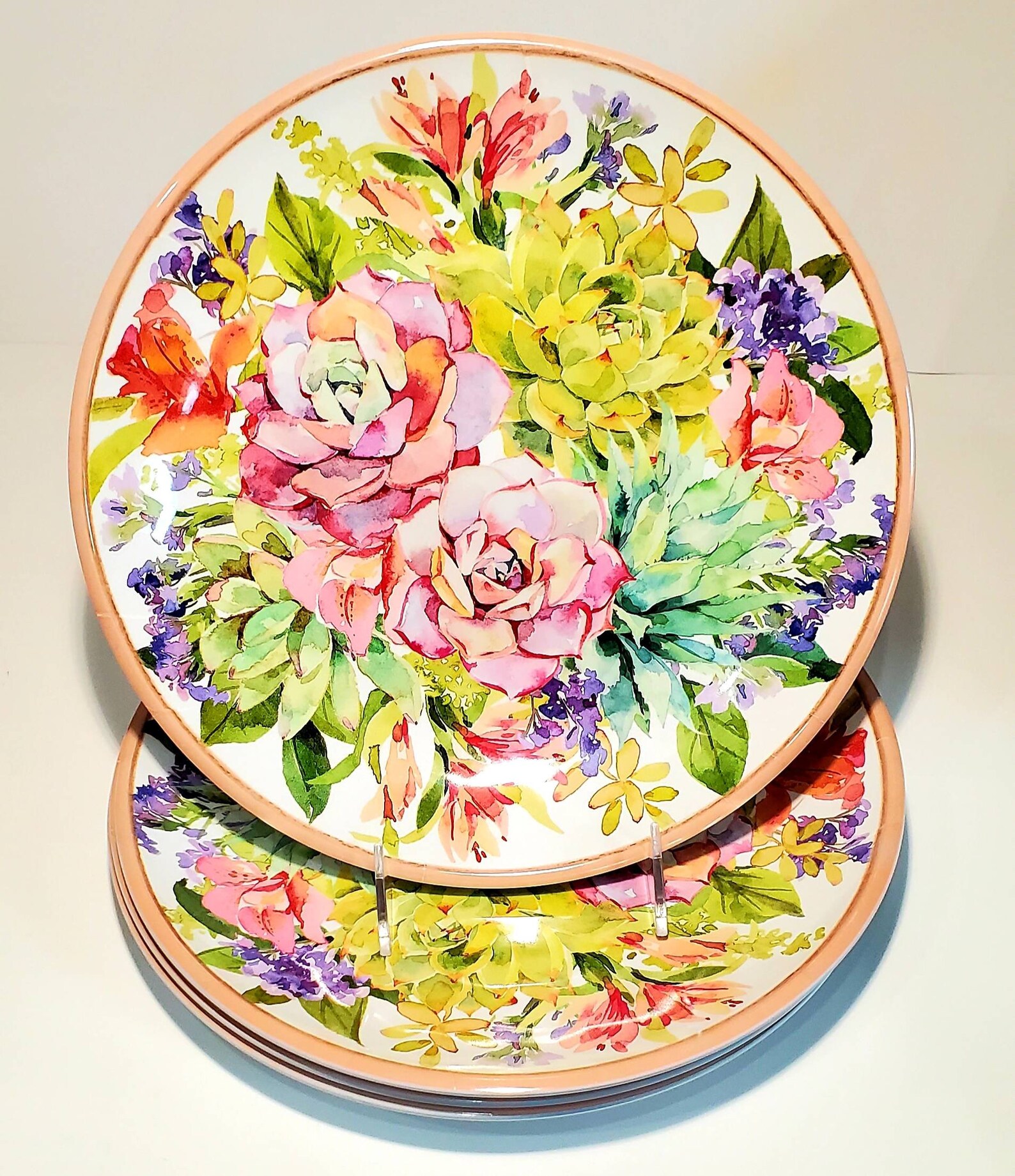Floral Spring Dinner Plates Plates Set of Four Melamine Brand Etsy