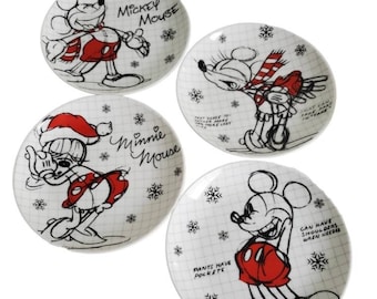 Disney Mickey Mouse and Minnie Mouse Holiday Appetizer Plates Set of Four Brand New
