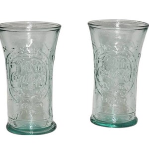San Miguel Set of Two Drinking Glasses Recycled Glass 12oz Cups Tumblers Brand New