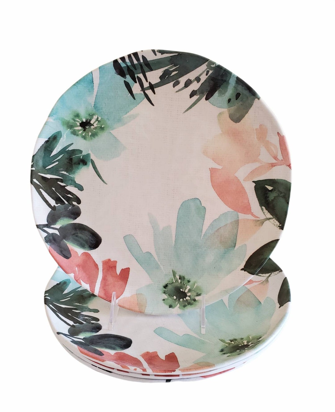 4pc Floral Dinner Plates Watercolor Brand New Indoor Outdoor - Etsy