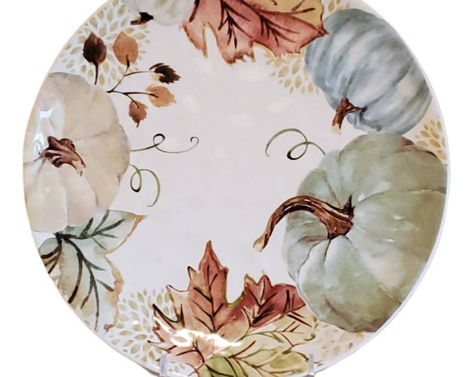 Thanksgiving Harvest Pumpkin Dinner Plates Ceramic Set of Two 11 Plates