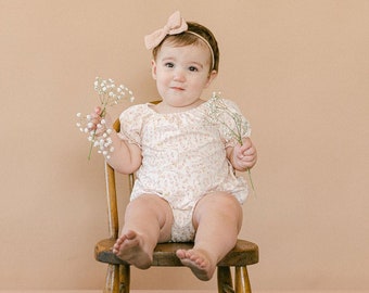 ruffle sleeve baby girl romper, toddler boho bubble romper, cute baby clothes, pink floral fall outfit, cotton peasant romper, baby gift