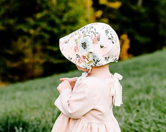 baby sun hat, floral baby bonnet girl, summer hat, baby girl sun bonnet,  reversible bonnet, sunbonnet, pink coral bonnet, spring bonnet