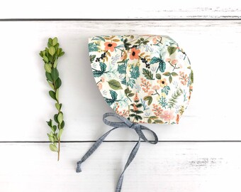 New Handmade Yellow and Green Floral Baby Sun Bonnet