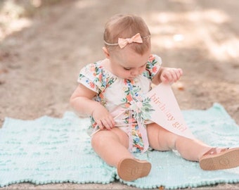 floral baby bubble romper / birthday outfit girl / boho romper / first birthday / rifle paper co / wildflower garden party / cake smash