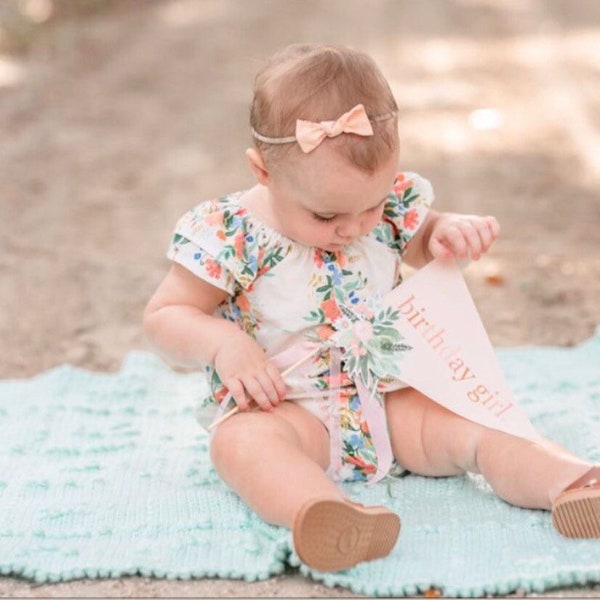 floral baby bubble romper / birthday outfit girl / boho romper / first birthday / rifle paper co / wildflower garden party / cake smash