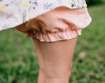 READY TO SHIP peach bloomers baby girl, ruffled bloomers, ruffle shorties, toddler modest bloomers, spring summer shorts