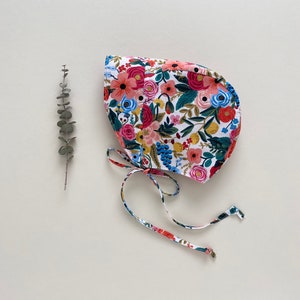 Rifle Paper Co baby bonnet, reversible brimmed bonnet, Garden Party floral sun bonnet, brimmed beach hat, sun hat with brim, sunbonnet