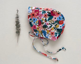 Rifle Paper Co baby bonnet, reversible brimmed bonnet, Garden Party floral sun bonnet, brimmed beach hat, sun hat with brim, sunbonnet