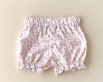 12-18 months READY TO SHIP muted floral baby bloomers, toddler pink mauve ruffle bloomers, little girl flutter shorts, first birthday