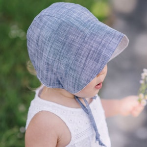 baby bonnet girl boy / baby sun bonnet / reversible bonnet / baby hat / beach sun hat / sunbonnet / chambray denim bonnet / brimmed bonnet image 6