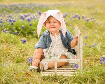 white linen bunny bonnet / easter baby bonnet / modern baby bonnet / rabbit ears hat / spring bonnet / easter bunny pictures photo prop