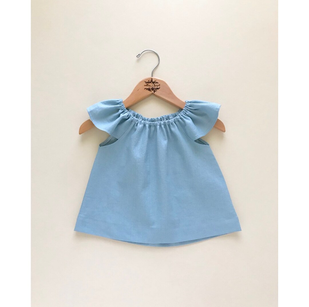 Dusty Blue Flutter Top / Baby Girl Linen Clothes / Linen Shirt - Etsy