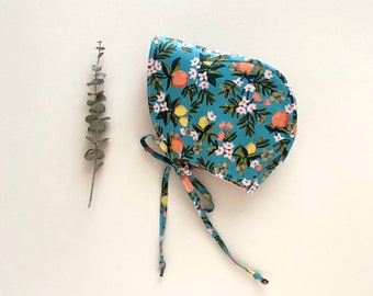 Citrus floral Rifle Paper Co baby bonnet, reversible brimmed bonnet, baby sun bonnet, beach hat, baby sun hat with brim, primavera sunbonnet