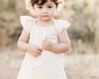 peach baby girl outfit / girls linen dress / spring easter outfit / boho first birthday photos outfit / peasant dress / flower girl dress